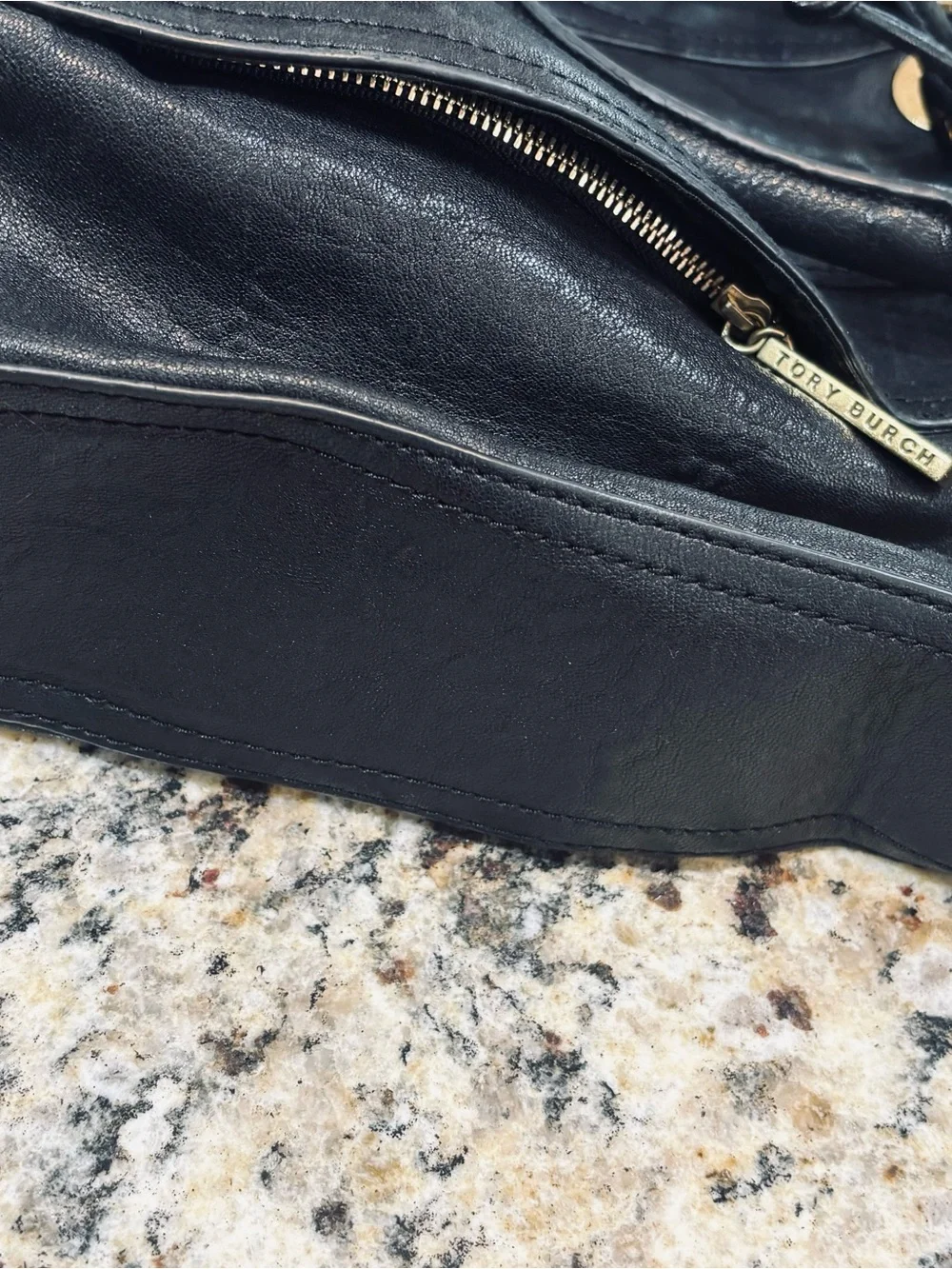Tory Burch Black Leather Messenger with Gold Hardware